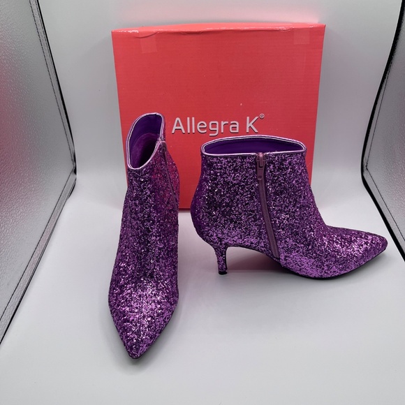 Allegra K purple glitter kitten heel ankle boot, size 7M - Picture 5 of 7